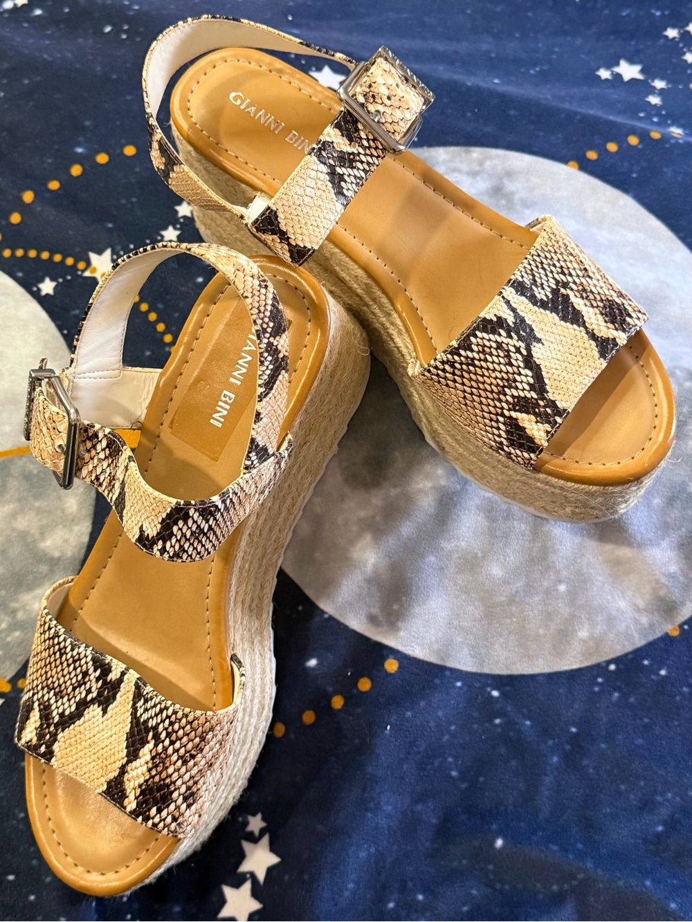 Gianni Bini Roonie Snake-Print Espadrille Platform Sandals